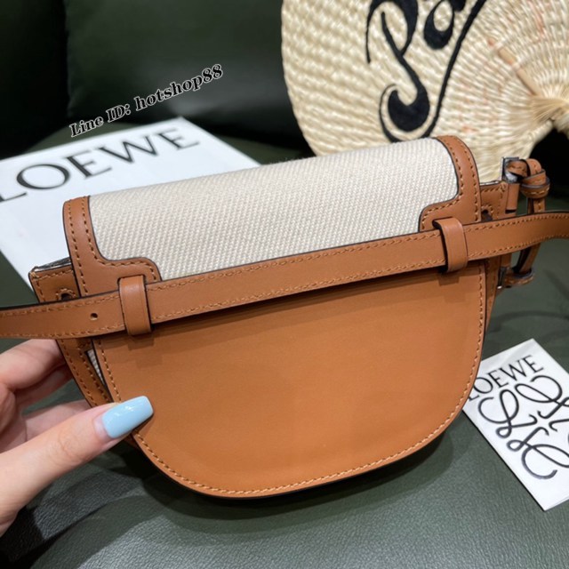 Loewe專櫃2022新款帆布配皮馬鞍包 羅意威MiniGateDual手袋斜挎女包腰包胸包 10121 lyw1283